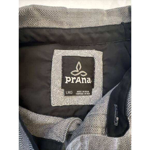 Prana Shirt Mens Large Gray Herringbone Long Sleeve Button Up Casual Nature - Picture 2 of 15